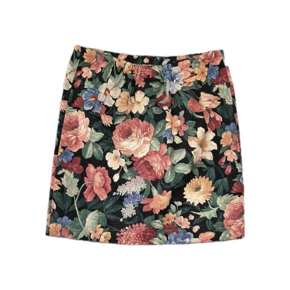 90s Cottontail Originals 2pc Black Velvet Collar Floral Print Jacket Skirt Set 7 - Picture 8 of 12